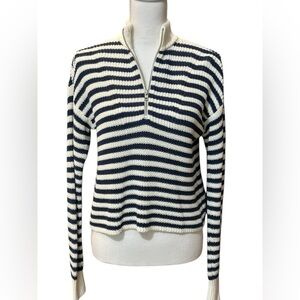 Madewell Navy and White half-Zip Ribbed Knit Sweater XS NWOT